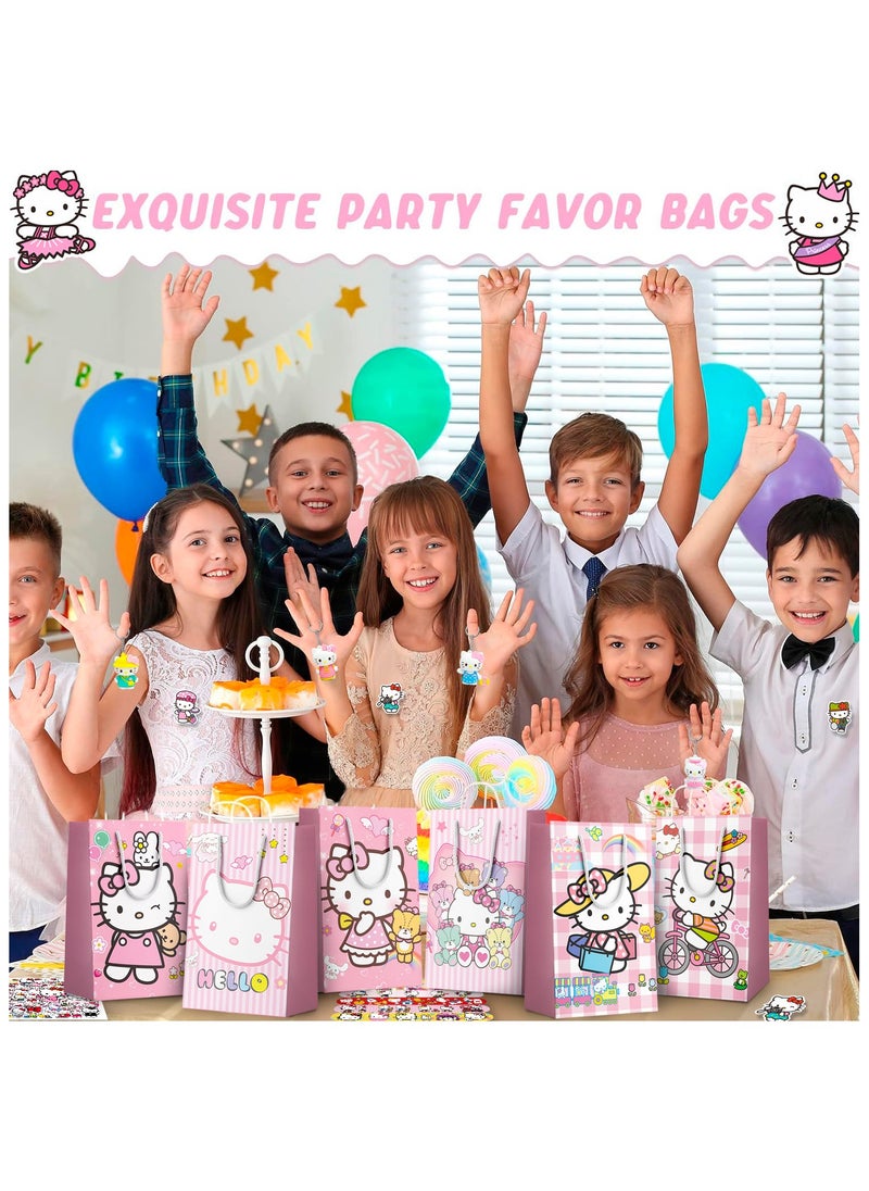 Kitty Birthday Party Favors, 110PCS Kitty Birthday Party Favors Set Kitty Birthday Party Supplies Include Gift Bag Slap bands Keychains Stickers Badge Wristband for Kawaii Theme Party Gifts, serve 12