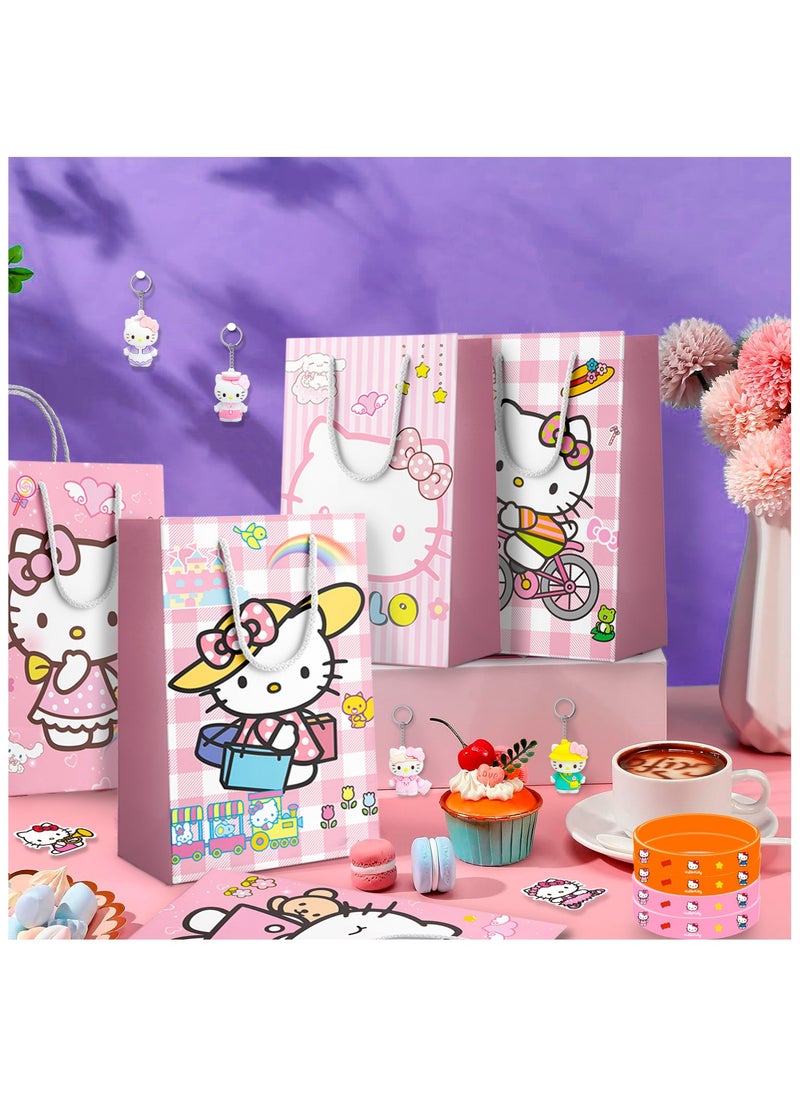 Kitty Birthday Party Favors, 110PCS Kitty Birthday Party Favors Set Kitty Birthday Party Supplies Include Gift Bag Slap bands Keychains Stickers Badge Wristband for Kawaii Theme Party Gifts, serve 12