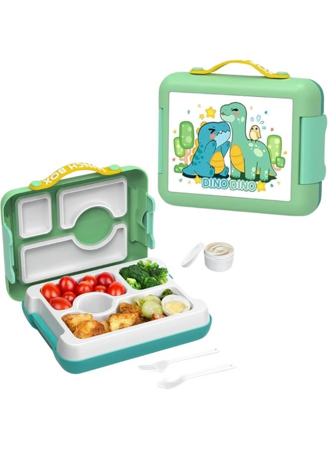 Twisoo Kids Dino Bento Box - 4 Compartments, Leak-Proof, BPA-Free, Portable with Handle, Dishwasher Safe, Tiffany ( Green )