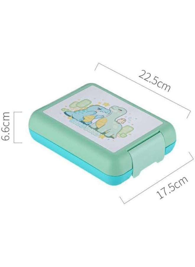 Twisoo Kids Dino Bento Box - 4 Compartments, Leak-Proof, BPA-Free, Portable with Handle, Dishwasher Safe, Tiffany ( Green )