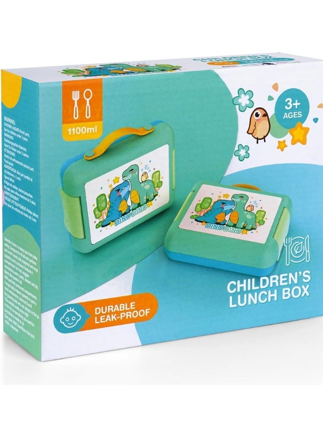 Twisoo Kids Dino Bento Box - 4 Compartments, Leak-Proof, BPA-Free, Portable with Handle, Dishwasher Safe, Tiffany ( Green )