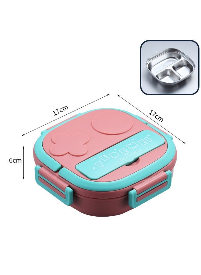 Twisoo Large Capacity Stainless Steel Lunch Box - 3 Compartments, Portable Bento Box with Spoon, Ideal for Home & Outdoors ( Pink )