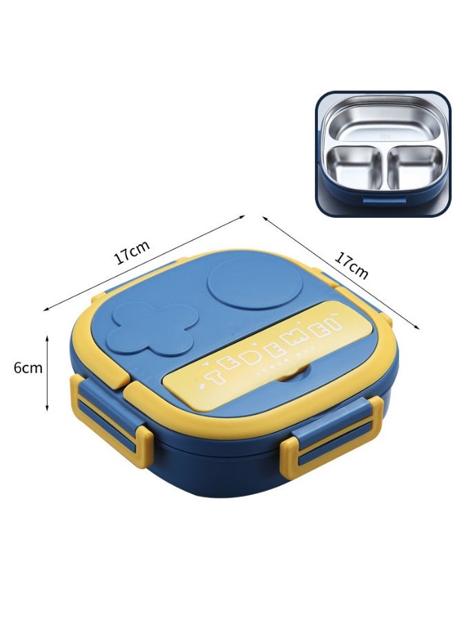 Twisoo Large Capacity Stainless Steel Lunch Box - 3 Compartments, Portable Bento Box with Spoon, Ideal for Home & Outdoors ( Blue )