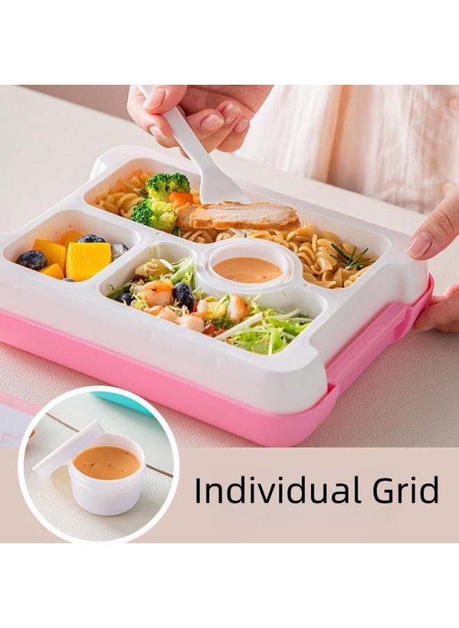 Twisoo Kids Dino Bento Box - 4 Compartments, Leak-Proof, BPA-Free, Portable with Handle, Dishwasher Safe, Tiffany ( Pink )