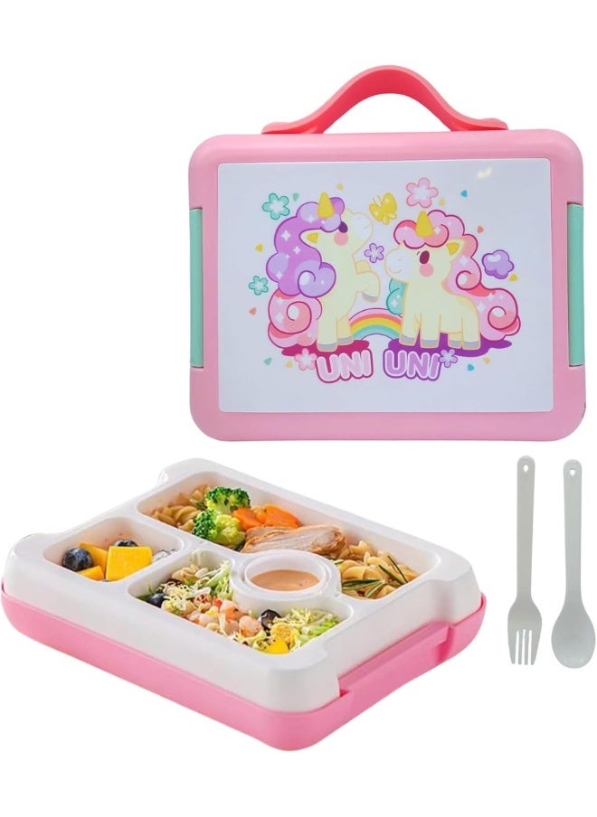 Twisoo Kids Dino Bento Box - 4 Compartments, Leak-Proof, BPA-Free, Portable with Handle, Dishwasher Safe, Tiffany ( Pink )