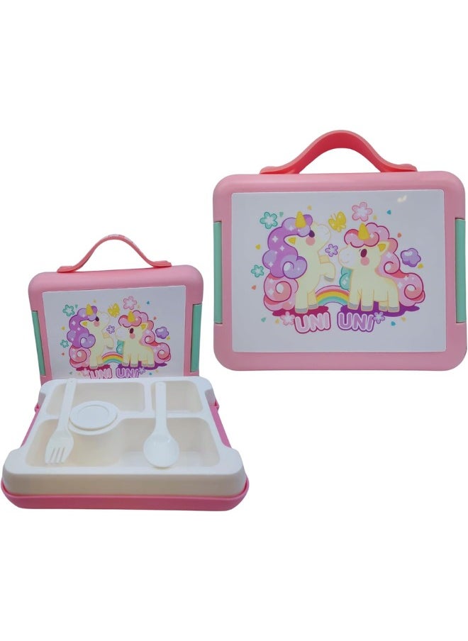 Twisoo Kids Dino Bento Box - 4 Compartments, Leak-Proof, BPA-Free, Portable with Handle, Dishwasher Safe, Tiffany ( Pink )