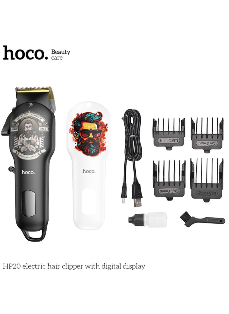 HOCO HP20 Professional Digital Hair Clipper Cordless Hair Care Rechargeable Hair Trimmer with 4 Guide Combs, LED Display, 4 Hours Hours Working Time and Steel Blade