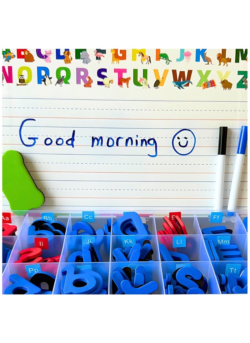 English Magnetic Letters with Magnetic Board & Storage Box- 2-in-1 Educational Toy Set for Preschoolers (Includes 2 Markers, 1 Eraser) - English Alphabet Learning Set