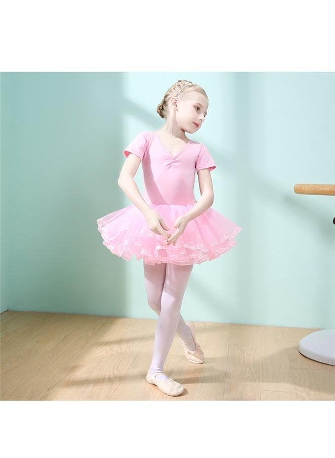 Short Sleeve Tutu Skirt Ballet Outfit Dress 110cm，Ballet Leotards for Girls Tutu Dresses Toddler Short Sleeve Ballet Skirt Ballerina Outfit