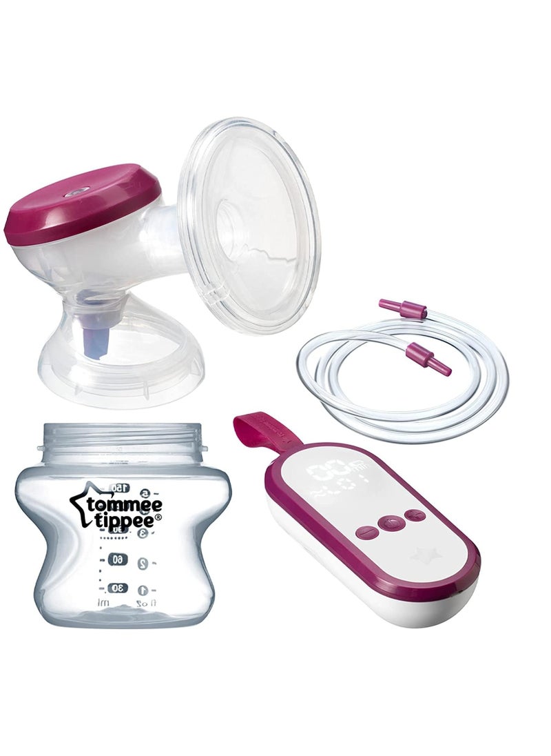 Tommee Tippe Made for Me Single Electric Breast Pump, Strong Suction, Soft Feel, USB Rechargeable, Quiet, Portable, Express Modes, Baby Bottle Included