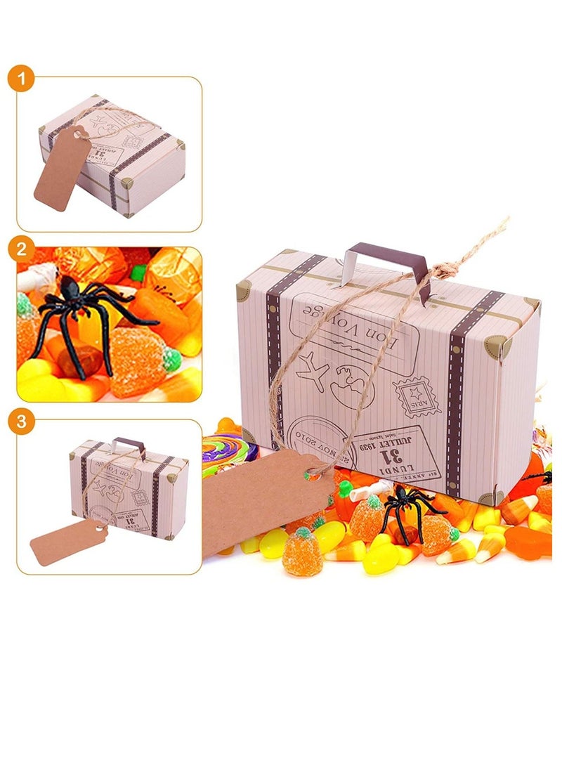 Mini Party Favor Boxes, 20pcs Mini Suitcase Wedding Candy Box, Vintage Suitcase Candy Box with Jute Twine & Tag for Travel Themed Party Wedding Bridal Shower Baby Shower, Creative Candy Box