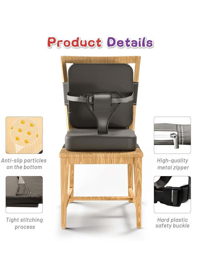 Baby Booster Seat for Feeding & Training, Toddler High Chair Raiser, Waterproof PU Seat with Backrest, Adjustable Straps, 3-Point Harness, Non-Slip Bottom, Foldable Portable Cushion, Ideal for Dining Chairs & Sofas, 39x39cm