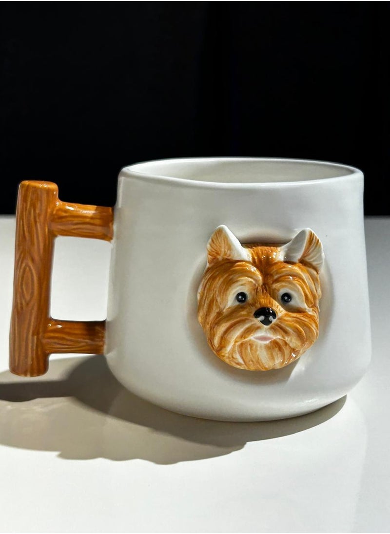 Ceramic Dog Mug with Wooden Handle, 300 ml Capacity