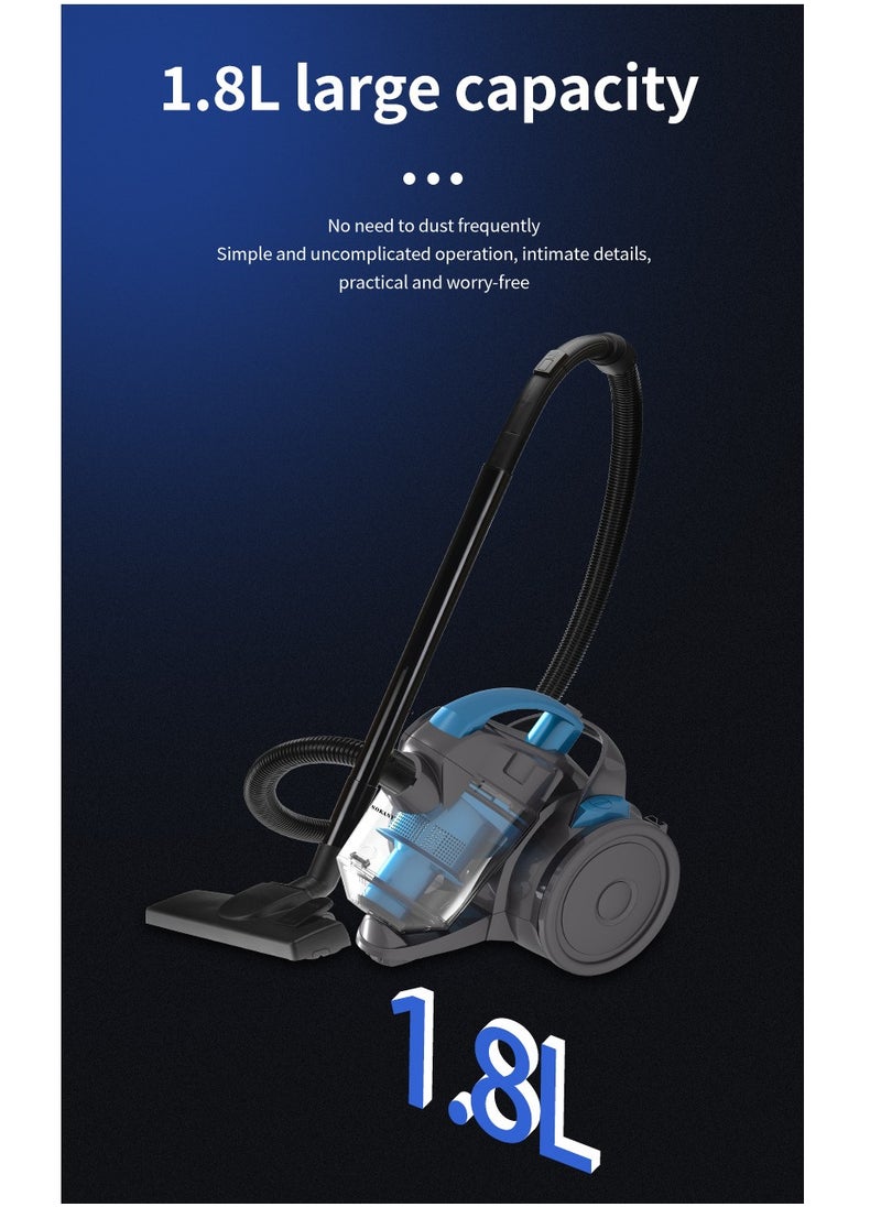 Multi-cyclonic Bagless Corded Canister Vacuum Cleaner with 6 Stage Filtration 2000W Max Power 1.8L 15 kpa Suction Power Blue