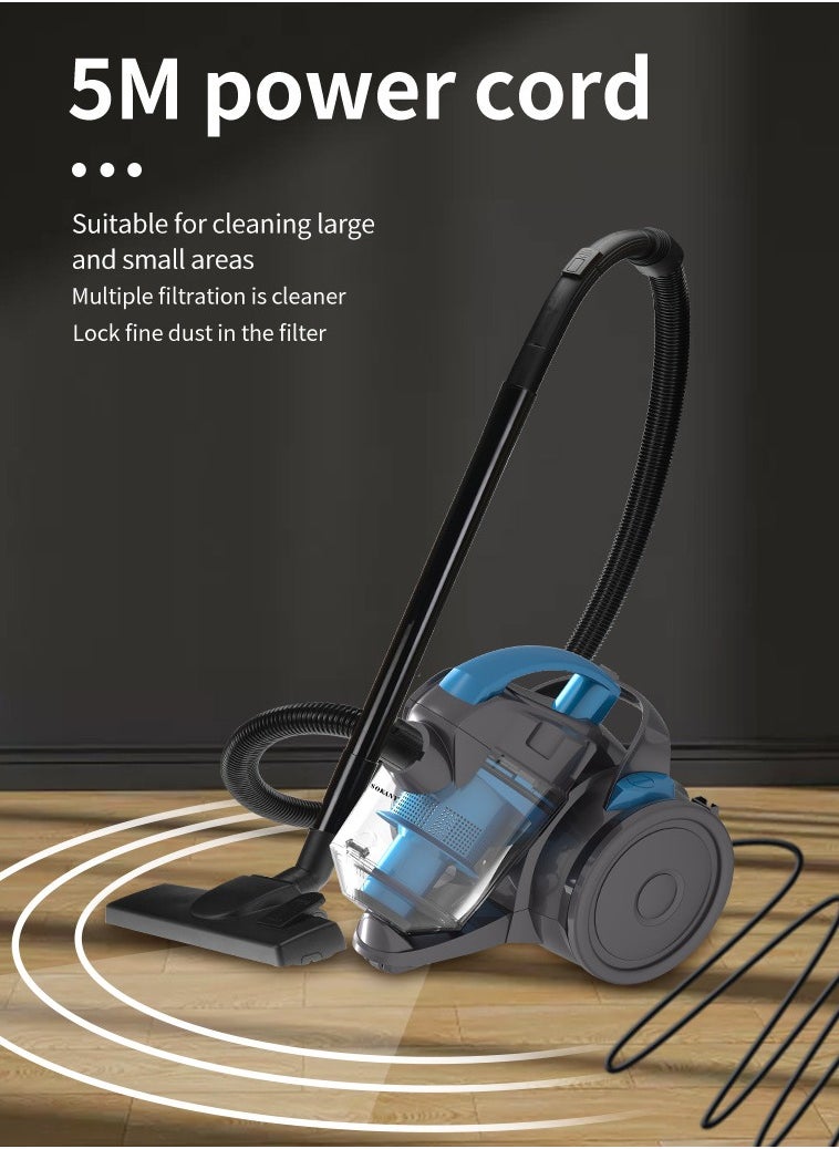 Multi-cyclonic Bagless Corded Canister Vacuum Cleaner with 6 Stage Filtration 2000W Max Power 1.8L 15 kpa Suction Power Blue