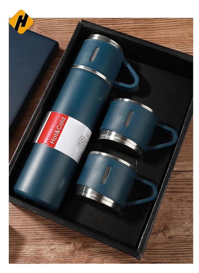 Stainless Steel vacuum Flask Gift Set: Insulated Water bottle for Outdoor Travel and Sipping (Blue)