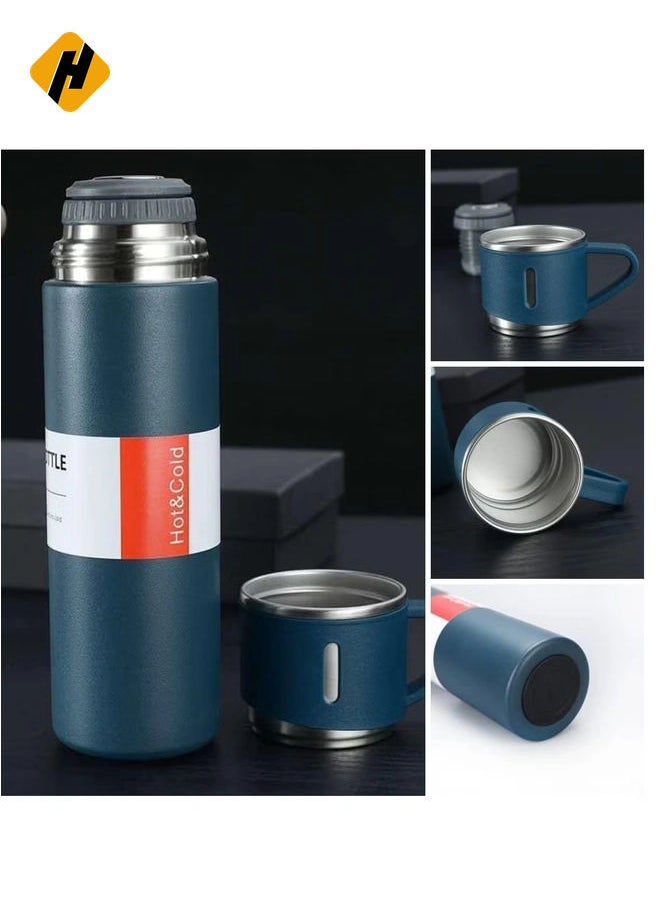 Stainless Steel vacuum Flask Gift Set: Insulated Water bottle for Outdoor Travel and Sipping (Blue)