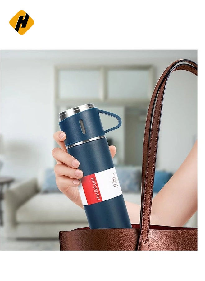 Stainless Steel vacuum Flask Gift Set: Insulated Water bottle for Outdoor Travel and Sipping (Blue)