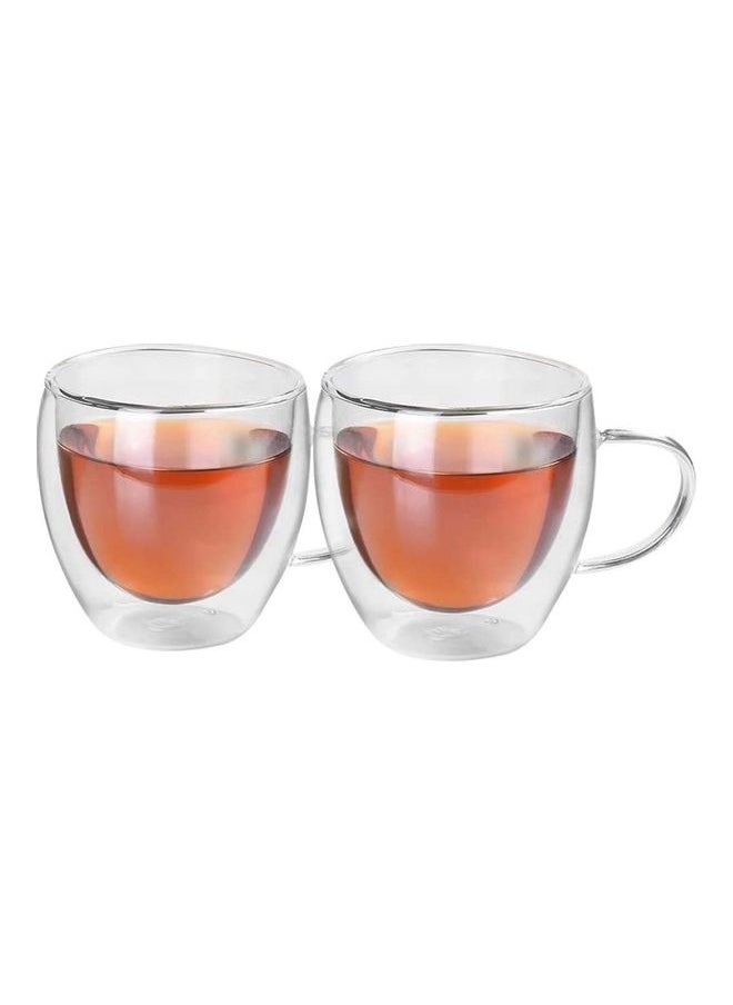 Set of 2 Double Walled Design Glass Cup With Handles multicolour 250mm