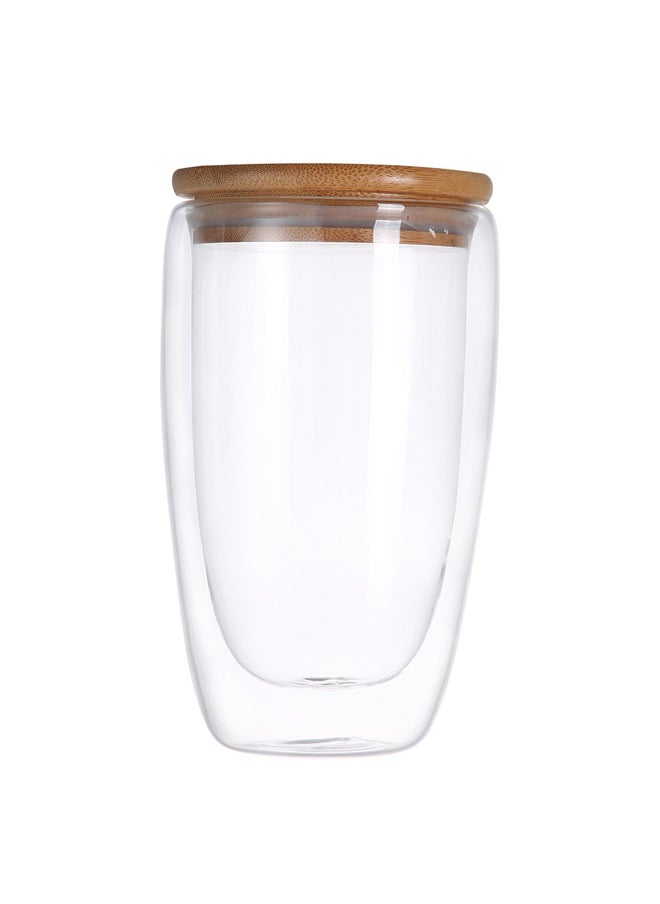 Double Layer Wall Tea Cup With Bamboo Lid Clear