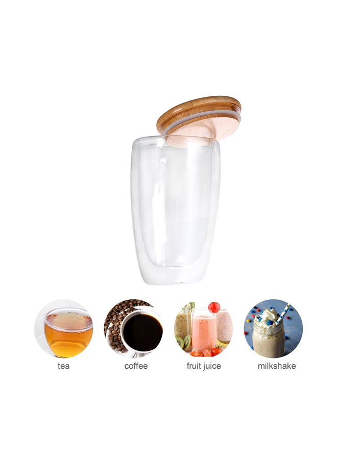 Double Layer Wall Tea Cup With Bamboo Lid Clear