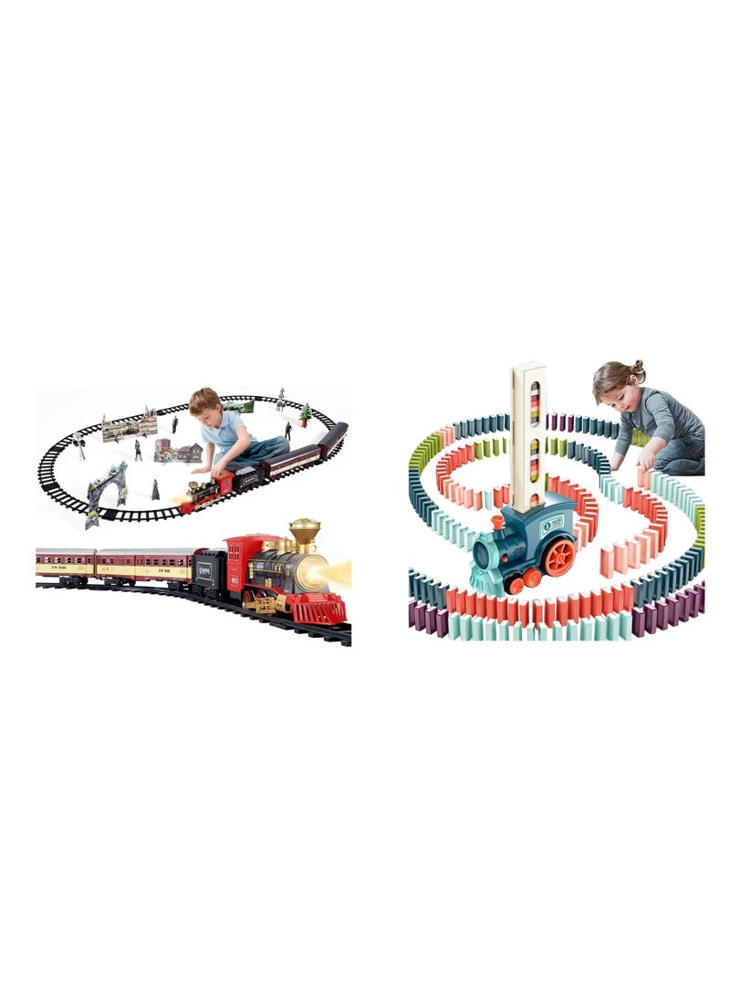 Kid's Domino Train Blocks Set- 60 Pieces, 3-8 Year Old, Electric Train Toy Set Car Railway Tracks Diecast Model Educational Game Boy Toys for Children