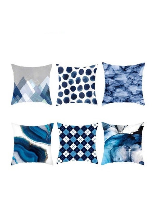 6 PCS Geometric Patttern Pillow Covers,Blue Ocean Decorative Cushion Covers For Sofa 45x45 Centimeter