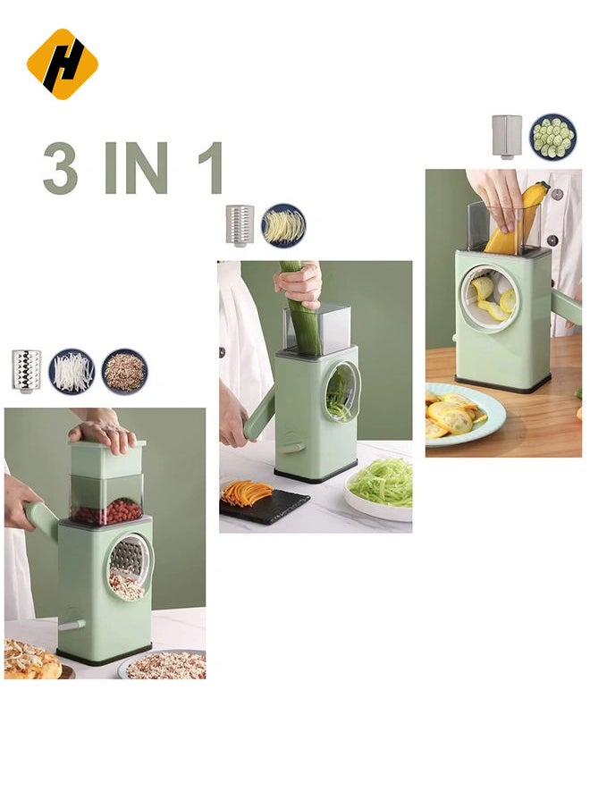 Rotary Vegetable Cutter + Cheese Grater - Vegetable Shredder Round Mandoline Slicer, Grater, Salad Maker - Large Feed Port - Suction Base - Vegetable, Fruit, Cookie, OREO, Nuts