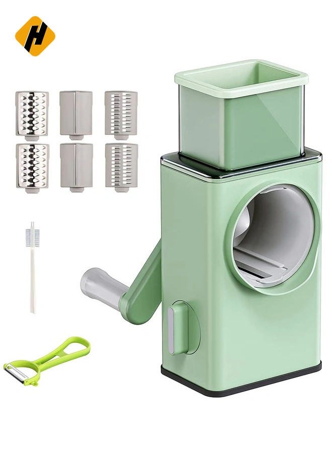 Rotary Vegetable Cutter + Cheese Grater - Vegetable Shredder Round Mandoline Slicer, Grater, Salad Maker - Large Feed Port - Suction Base - Vegetable, Fruit, Cookie, OREO, Nuts