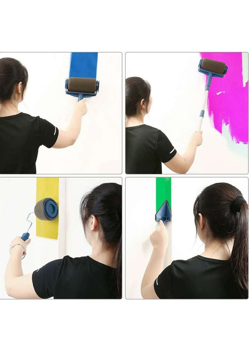 6Pcs Wall Painting Handle Tool With Paint Runner Brush,Wall Printing Brush,3 Extension Poles，Paint Roller Set,