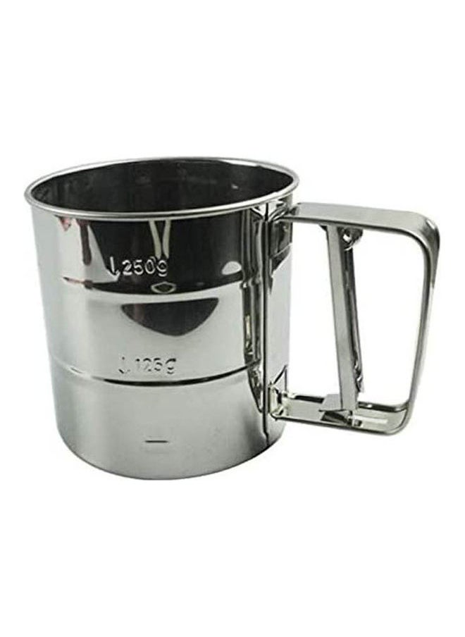 Stainless Steel Hand Cup Type Flour Sieve Cup Hand Manual Pressure Powder Sieve Silver