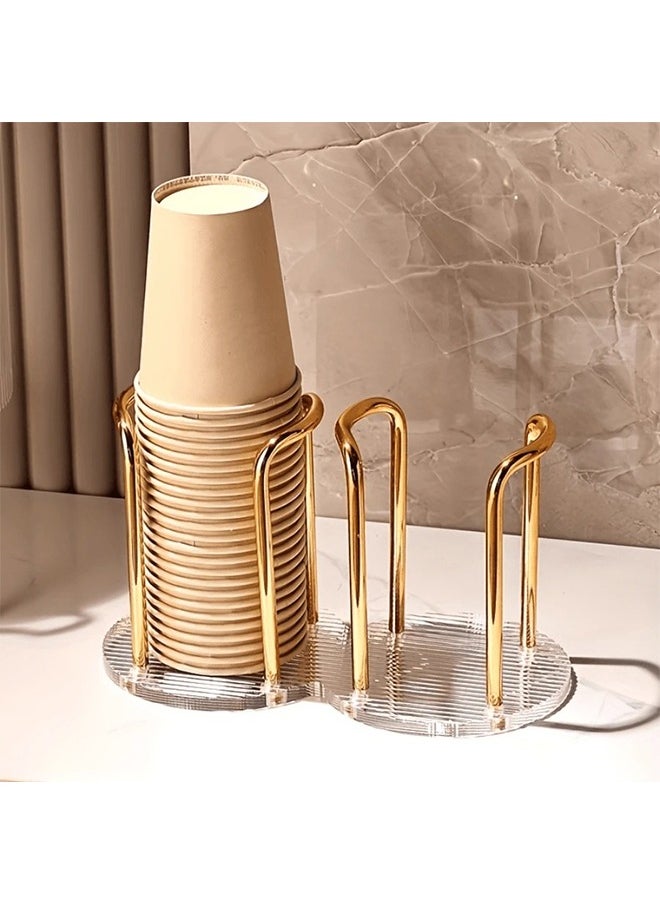 Luxury 2 Seat Paper Cup Holder, Versatile Storage Holder for Disposable Cups, Coffee Cups or Tea Cups on Desk (Gold)