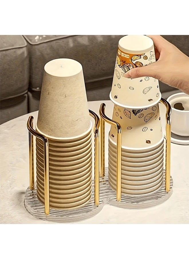 Luxury 2 Seat Paper Cup Holder, Versatile Storage Holder for Disposable Cups, Coffee Cups or Tea Cups on Desk (Gold)