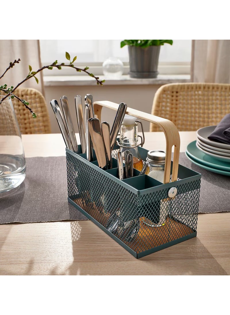 Cutlery Holder For Chopstick, Fork, Spoon, Napkins, bamboo/grey-turquoise