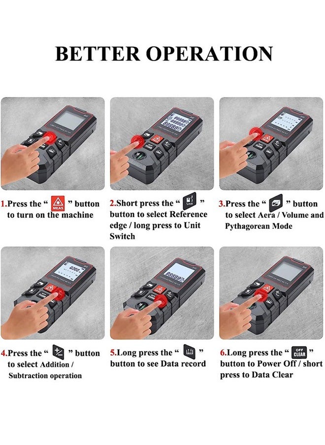 Laser Measure 40M, Ft/in/M Unit Switch Digital Laser Tape Measure with Bubble Level Laser Measurement Tool, LCD Backlit Laser Distance Measure Pythagorean Mode Area and Volume Measuring