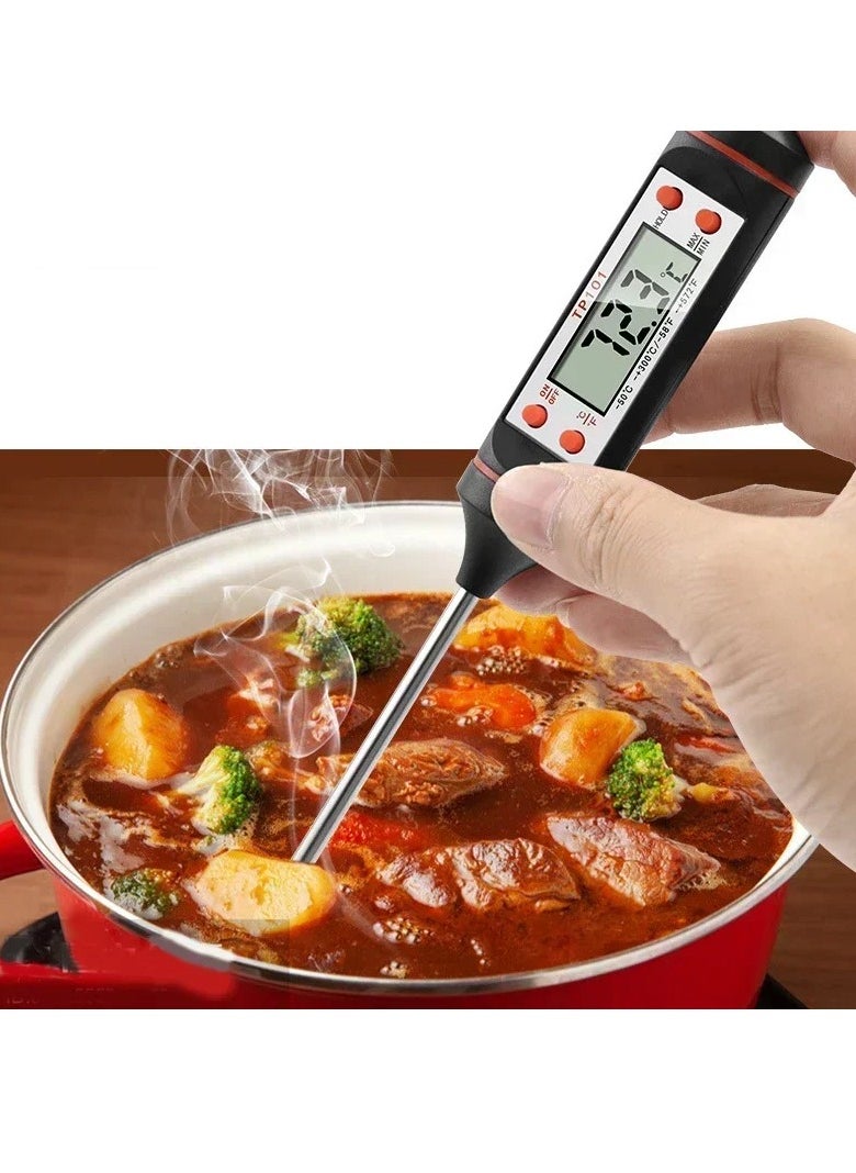 Food Thermometer, Water Oil Cooking Meat Food Thermometers, Cooking Thermometer With Instant Read Lcd Screen For Kitchen, (Black)