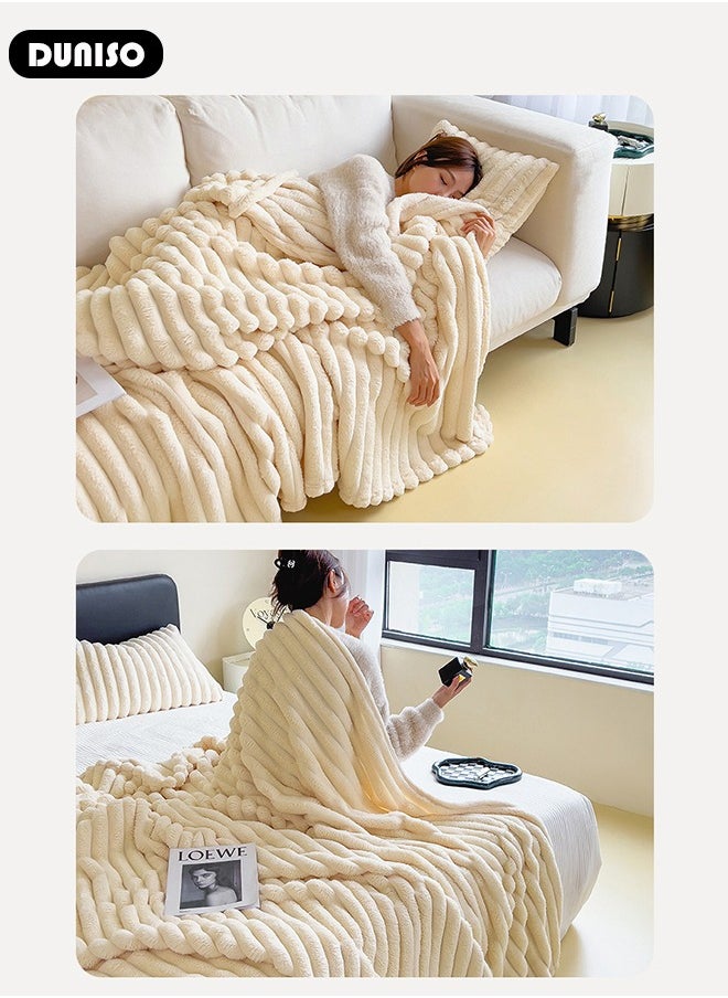 Plush Bed Blanket, Plush Cozy Lightweight Flannel Blankets, Anti-Static Soft Warm Fluffy Throw Blanket Suitable for Sofa Bed Couch Armchair Living Room Home Decoration