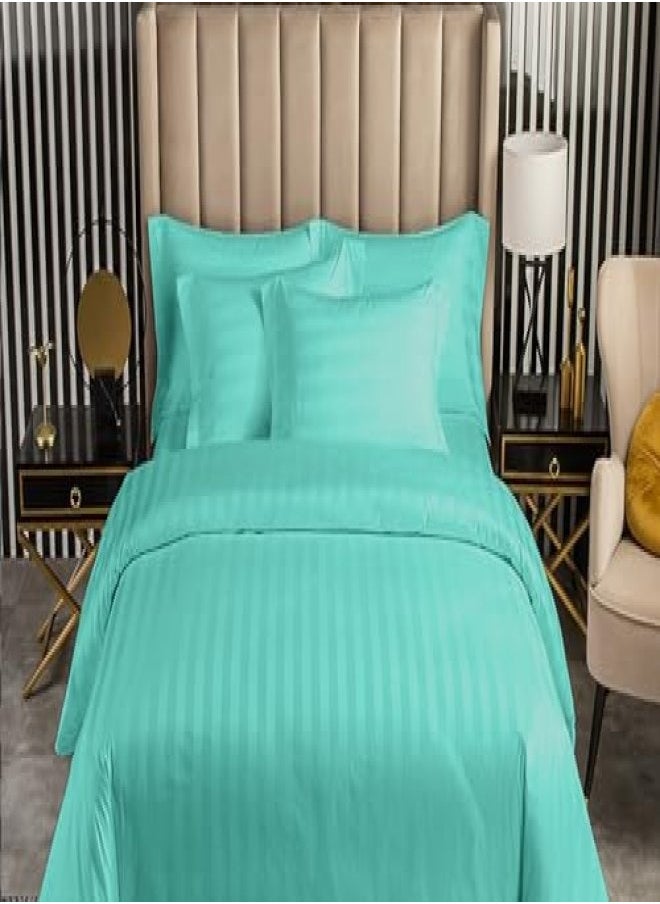 Hotel Bedding Linen Set - 4 Piece Single Duvet Cover Set - Includes 1 Fitted Sheet 120x200cm, 1 Duvet Cover 160x220cm, and 2 Pillowcases 50x75cm - Super Soft, Luxurious, and Elegant - Stripe - Green