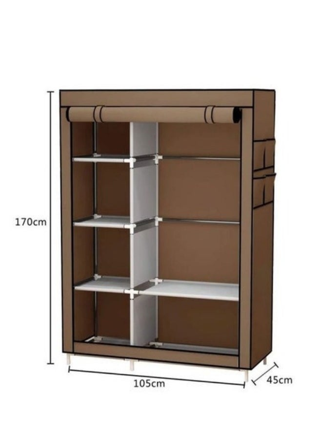 Portable Wardrobe Clothes Storage Organizer, Fabric Wardrobe For Clothing Brown 105x170x45cm