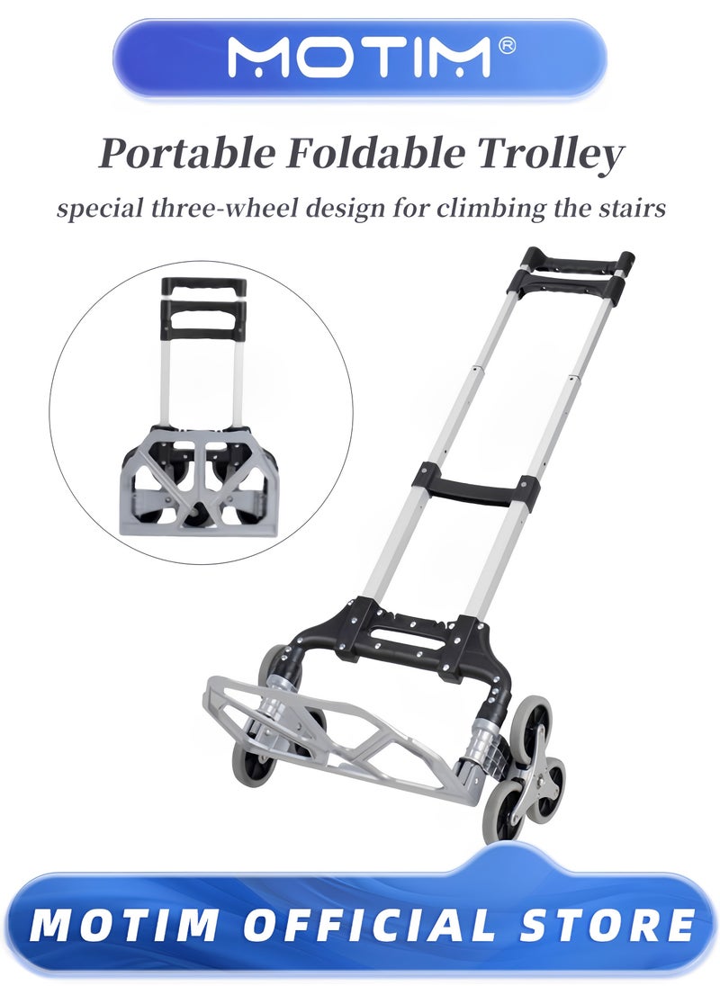 Stair Climbing Aluminum Alloy Folding Hand Truck Portable Trolley Hand Push Shopping Cart with 6 Wheels Capacity 80KG