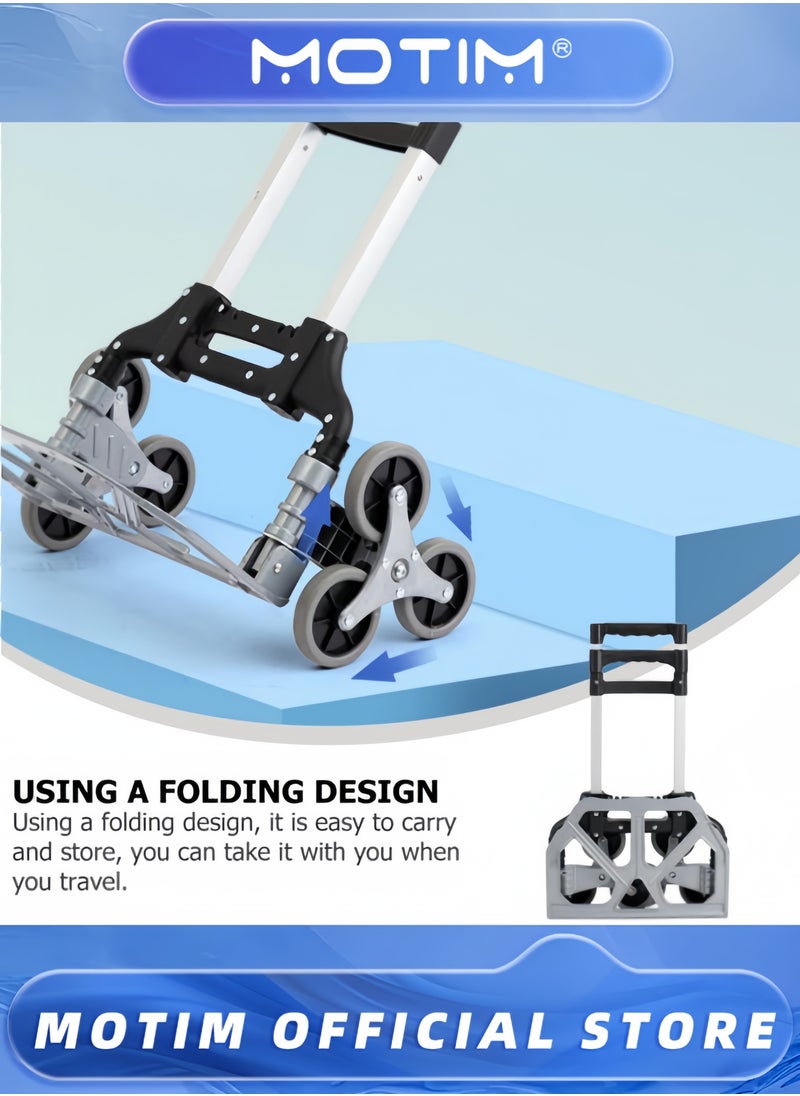 Stair Climbing Aluminum Alloy Folding Hand Truck Portable Trolley Hand Push Shopping Cart with 6 Wheels Capacity 80KG