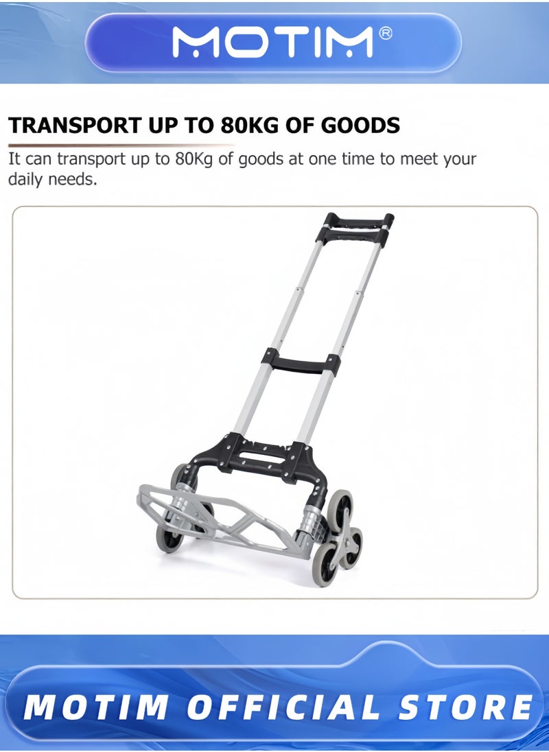 Stair Climbing Aluminum Alloy Folding Hand Truck Portable Trolley Hand Push Shopping Cart with 6 Wheels Capacity 80KG