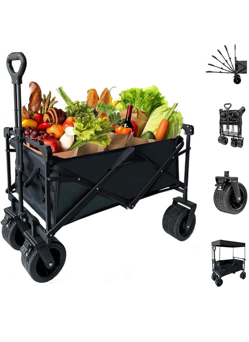 XCJump Foldable Camping Wagon Cart, Folding Trolley for Big Wheel, Outdoor, Beach, Picnic, Garden, Shopping, Loading 180kg Black