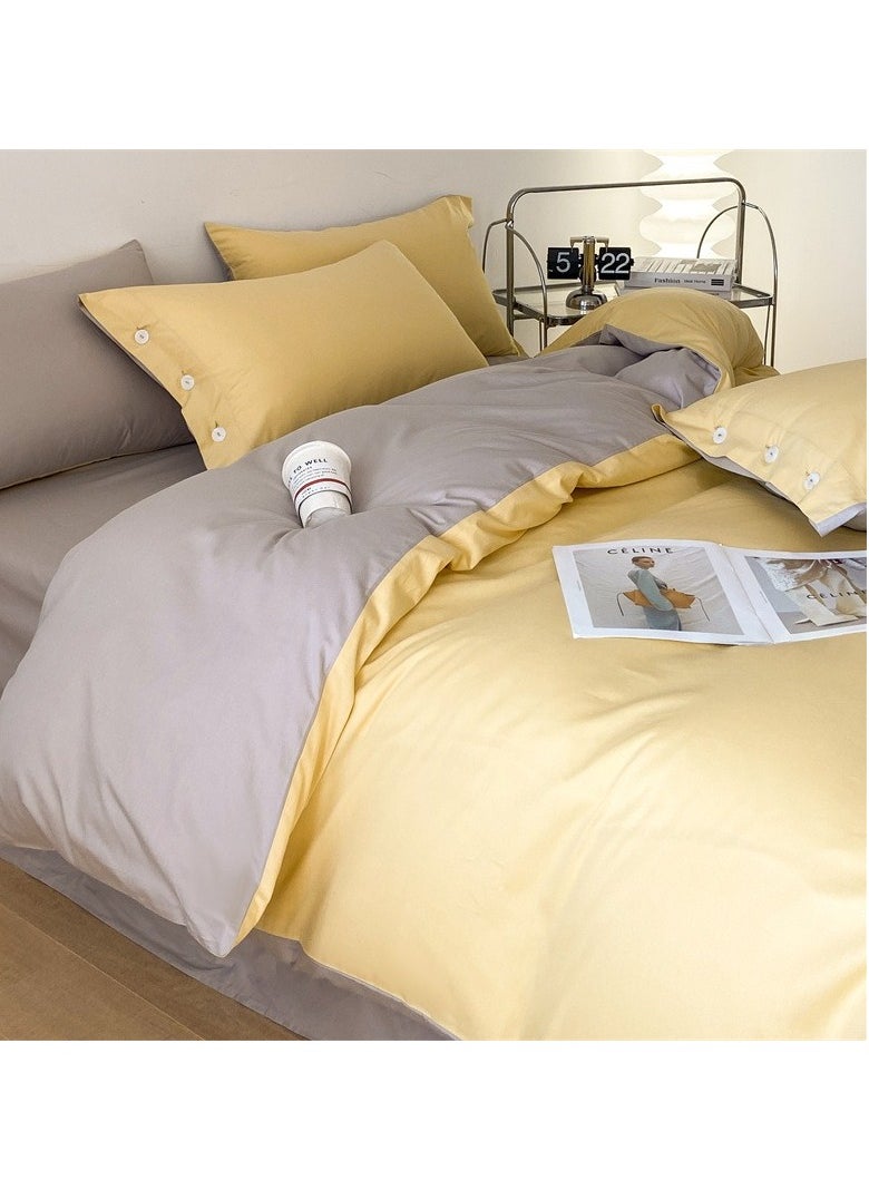 Bed Cover Set, Soft Luxurious Pure Bedsheet Set, Long-staple Cotton Simple Solid Color Bed Sheet Quilt Cover Bedding Twill Cotton Set,( Yellow, 2.0m Bed Sheet Four-piece Set)