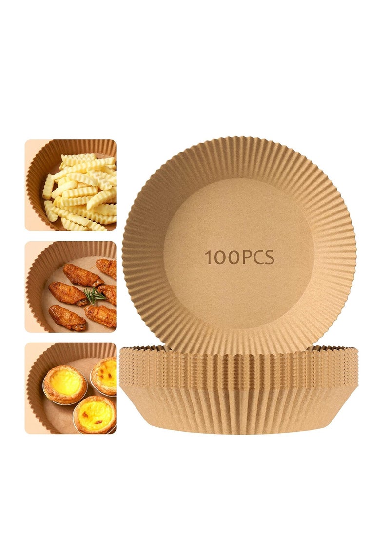 100 Pieces Disposable Non Stick Parchment Paper for Air Fryer Round 16cm, Brown