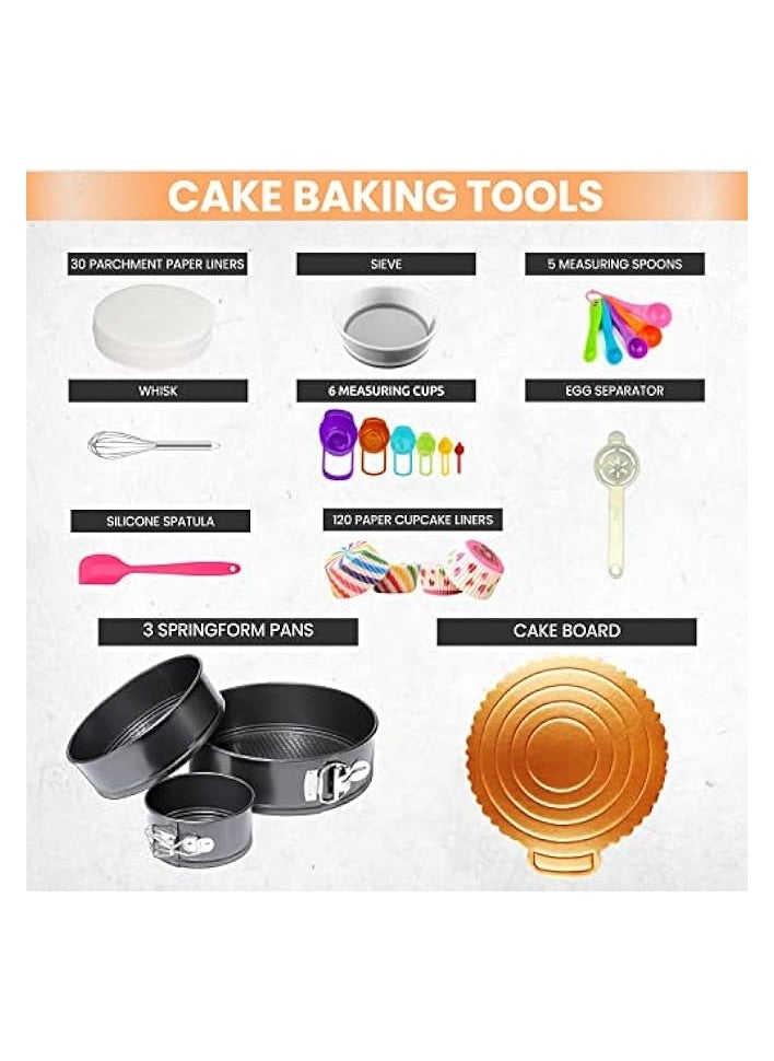 Baking and Cake Decorating Supplies kit | All-in1 Cake Decoration Tools Kit for Baking, Decorating, Serving –3 Springform Pans, 48 Numbered Icing Tips