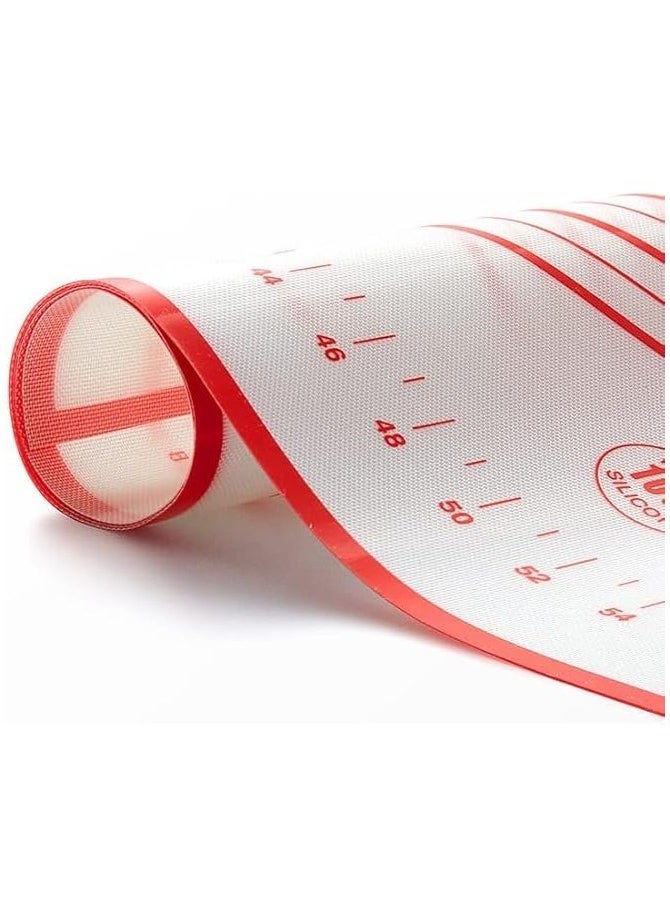 Baking Mat, Non Stick Silicon Rolling Pastry Mat, Kneading Pad Sheet Glass Fiber Rolling Dough Large Size For Cake Macaron Kitchen Tools, Red, White