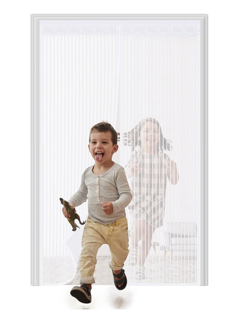 Magnetic Fly Screen Door Heavy Duty Bug mesh Curtain with Powerful Magnets and Full Frame Magic Tape Insect Protection Door no Gap Keep Bugs Out 110 x 220 cm White