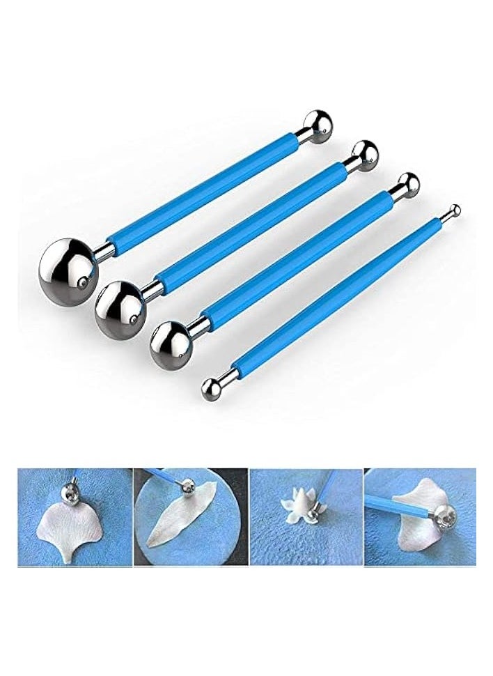 4 Pcs Metal Ball Fondant Cake Decorating Sugarcraft Flower Modelling Tool, Blue