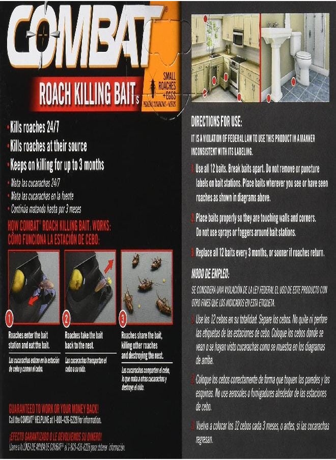 Combat Roach Killing Bait Stations for Small Roaches, Kills Roaches and Eggs, 12 Count